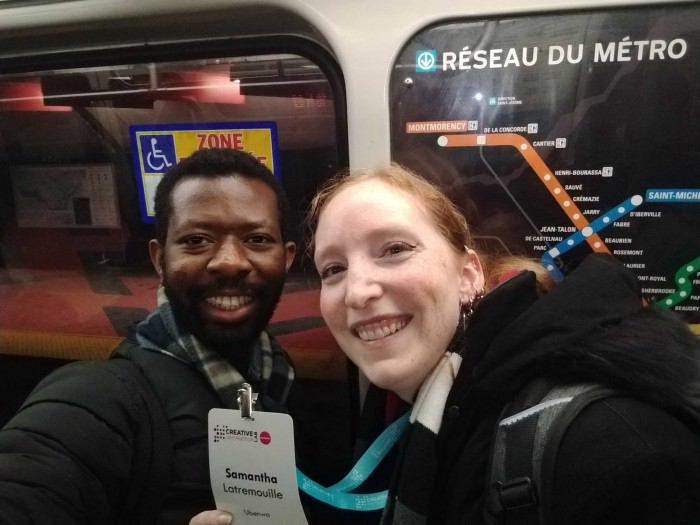 Samantha and I after a CDL session — dans le métro de Montréal!